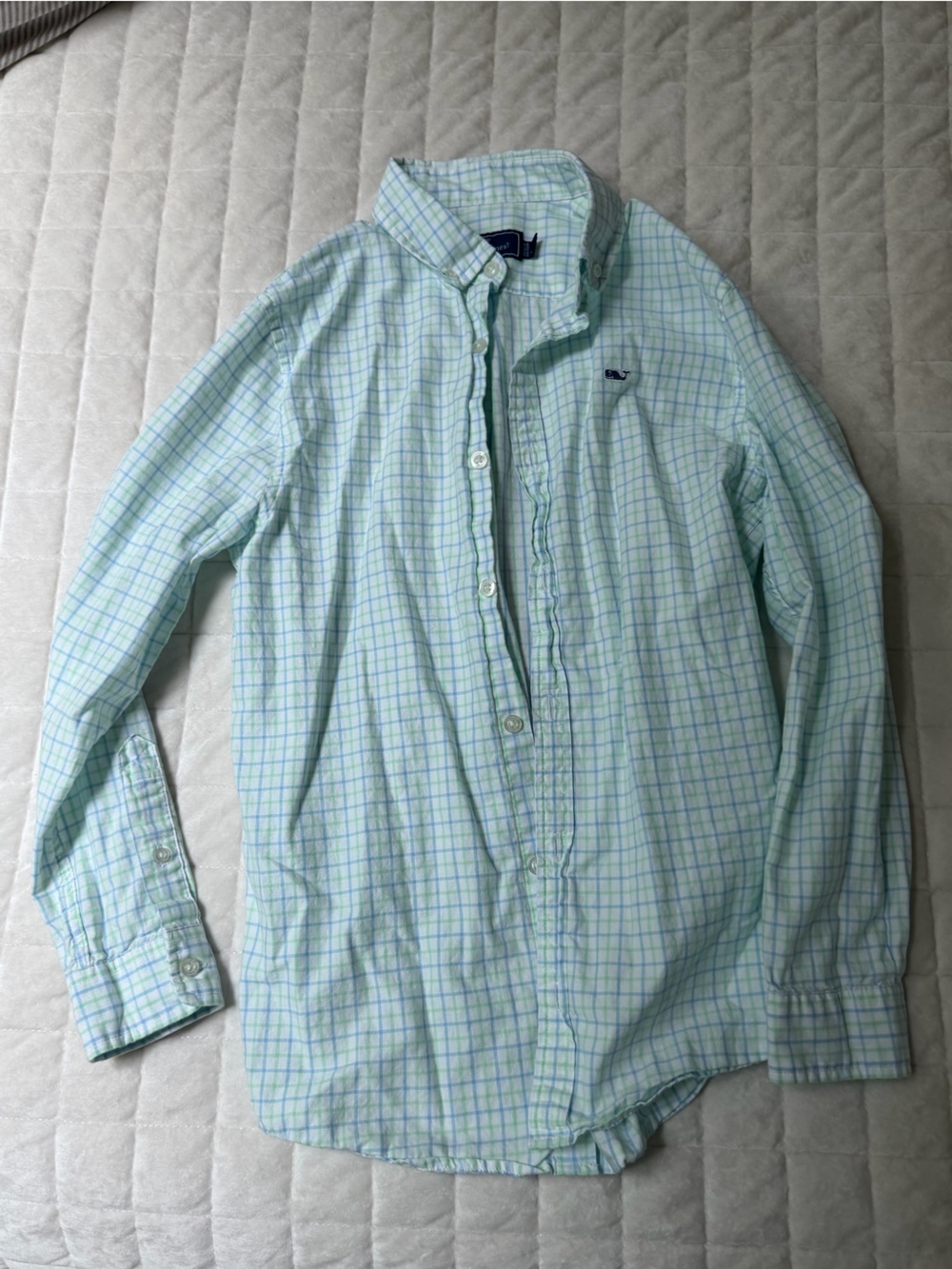 Boys Vineyard Vines Light Green Plaid Button-Down Shirt